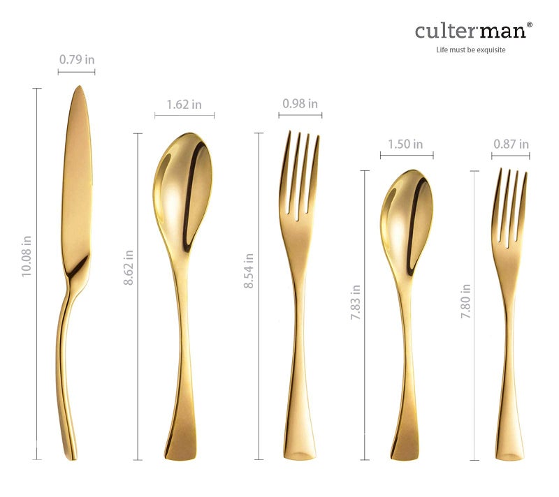 Culterman 20 Piece Gold Flatware Silverware Cutlery Sets,unique modern look,Home & Kitchen Stainless Steel Dinnerware/Tableware/Utensils set For 4,Include Knives/Forks/Spoons Dishwasher Safe - Image 3